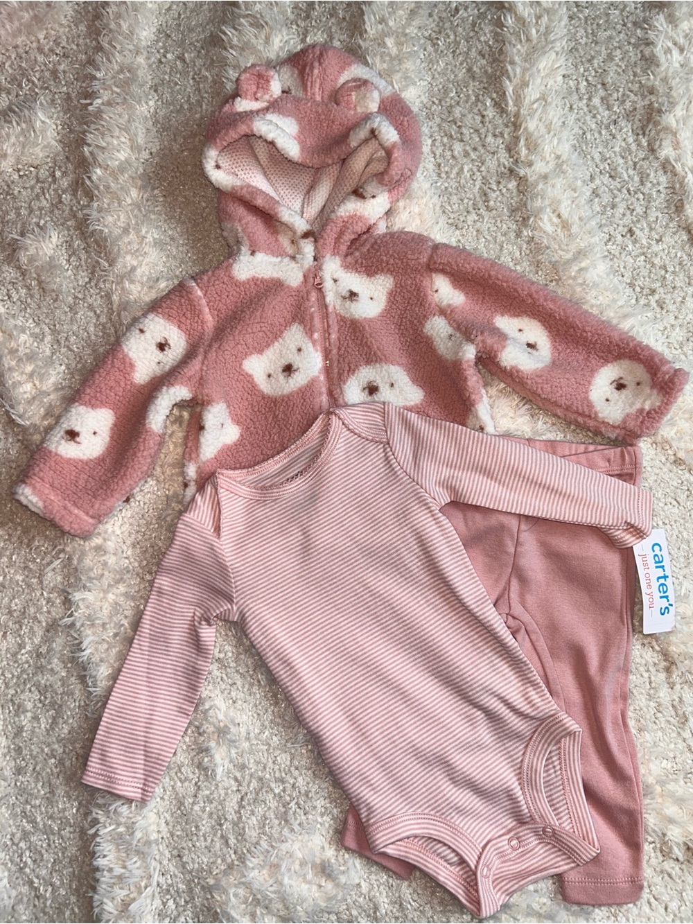 Carter's Pink Bear Hooded 3-Piece Outfit